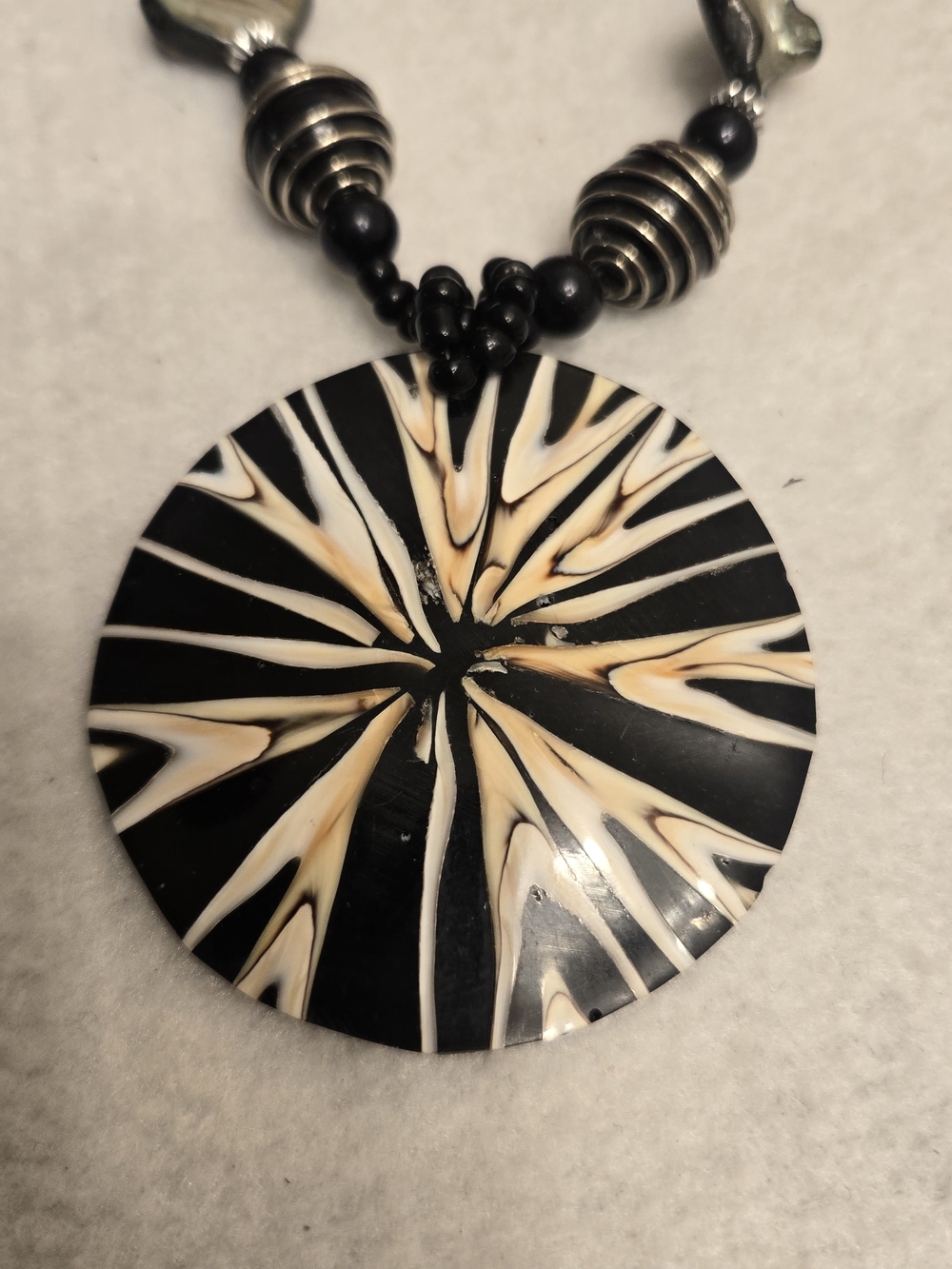 Black and Cream Swirl Pendant Necklace - Women Jewelry